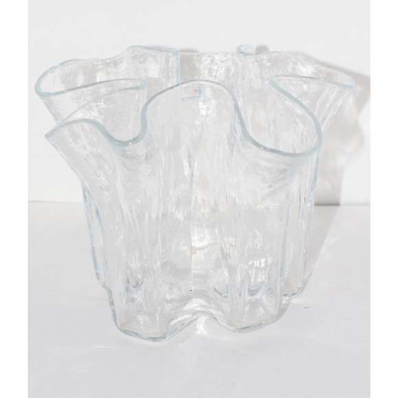 Muurla "Eva" Scandinavian Clear Ice Handkerchief Scalloped Art Glass Vase MCM - Picture 7 of 8